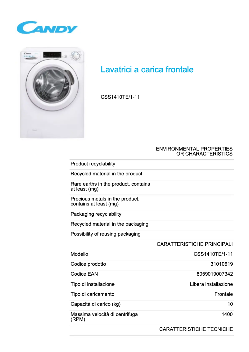 First page image of the manual for CSS1410TE/1-11