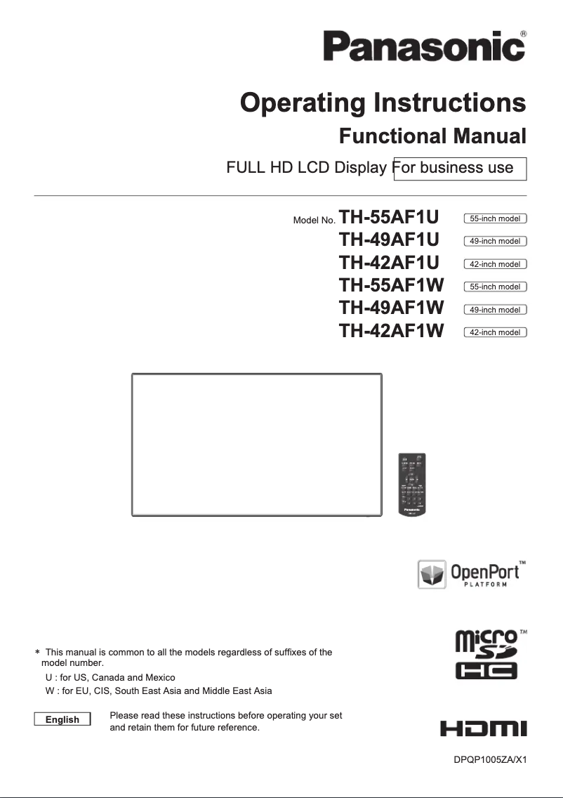 First page image of the manual for TH-55AF1U