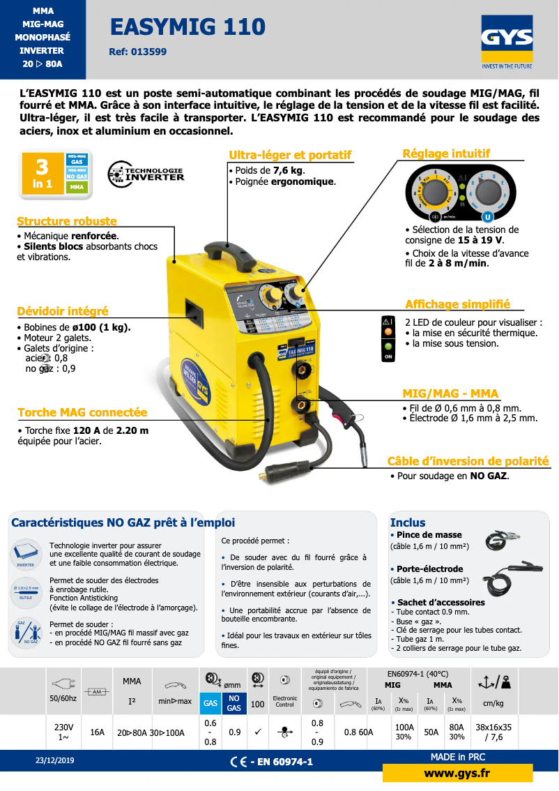 First page image of the manual for Easymig 110