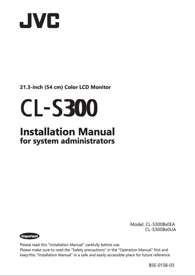 Page 1 of the manual Installation Guide JVC CL-S300