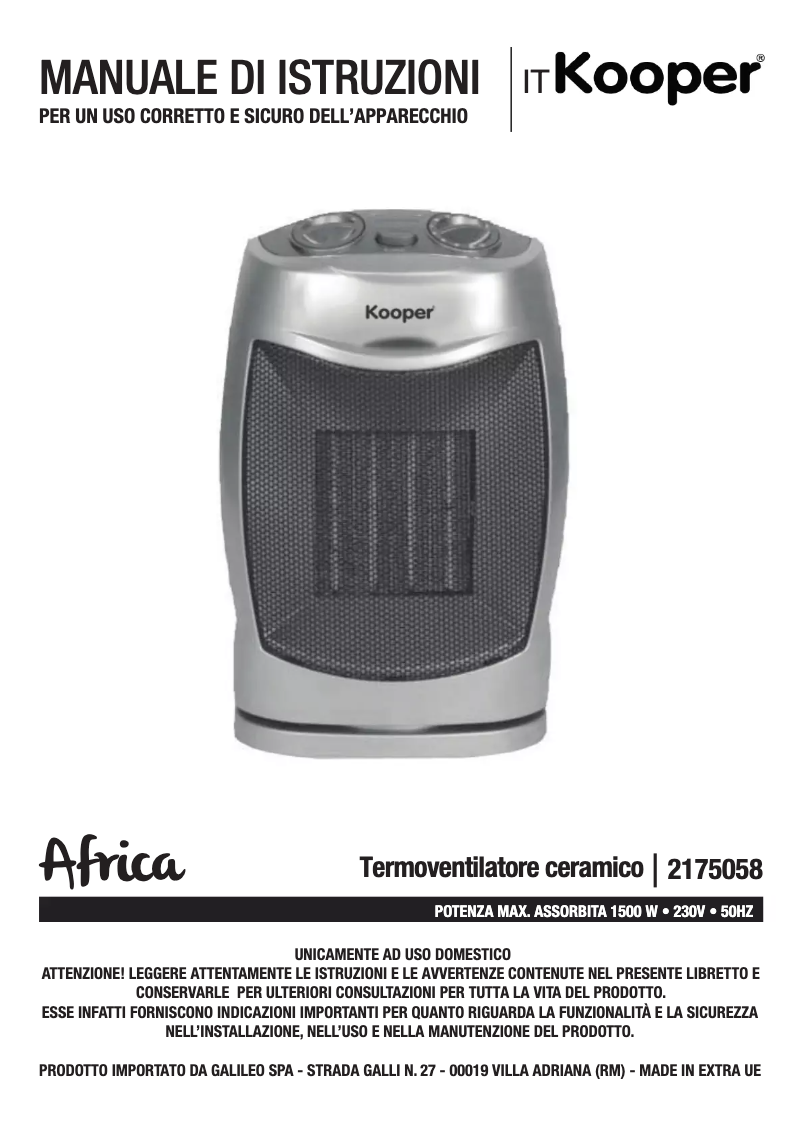 Page 1 of the manual User Manual Kooper 2175058