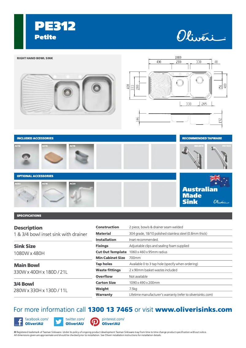 First page image of the manual for PE3123TH