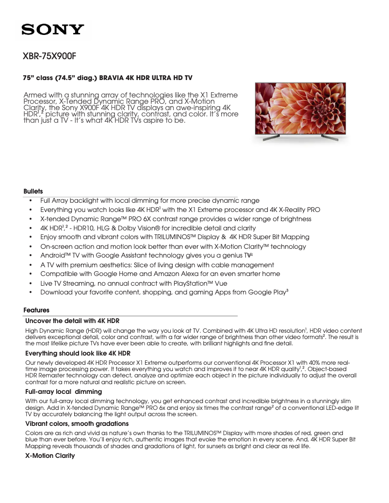 First page image of the manual for XBR-75X900F