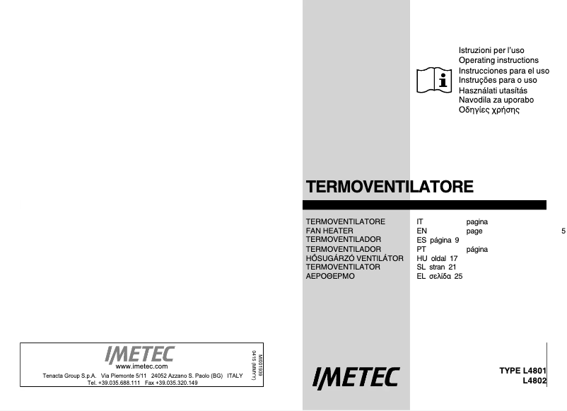 Page 1 of the manual User Manual Imetec Living Air M2-100
