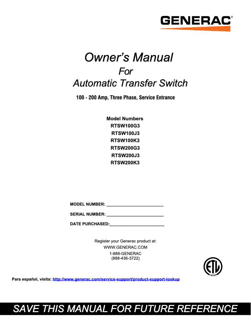 First page image of the manual for RTSW100G3