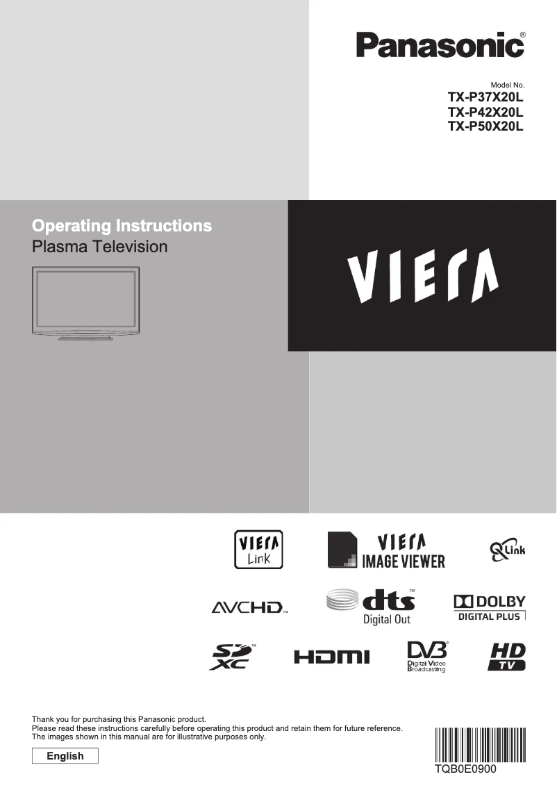 First page image of the manual for Viera TX-P37X20L