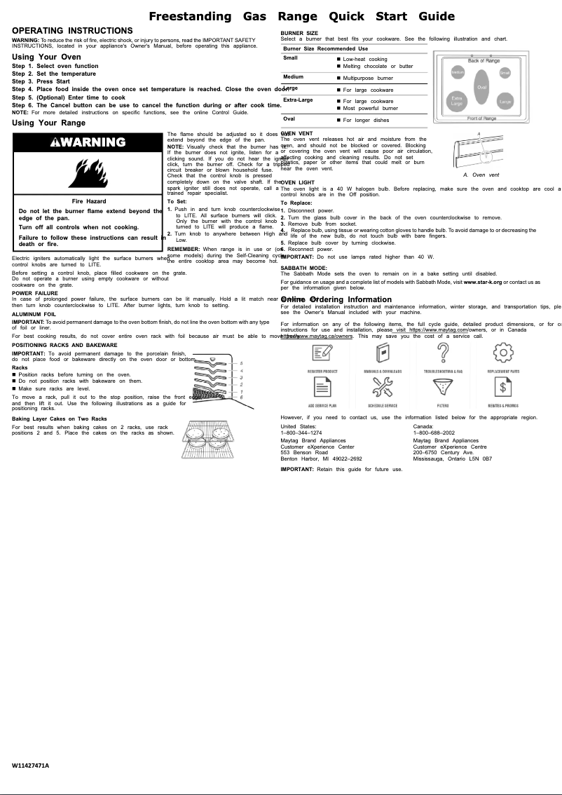 Page 1 of the manual Quick Start Guide Maytag MGR6600FW