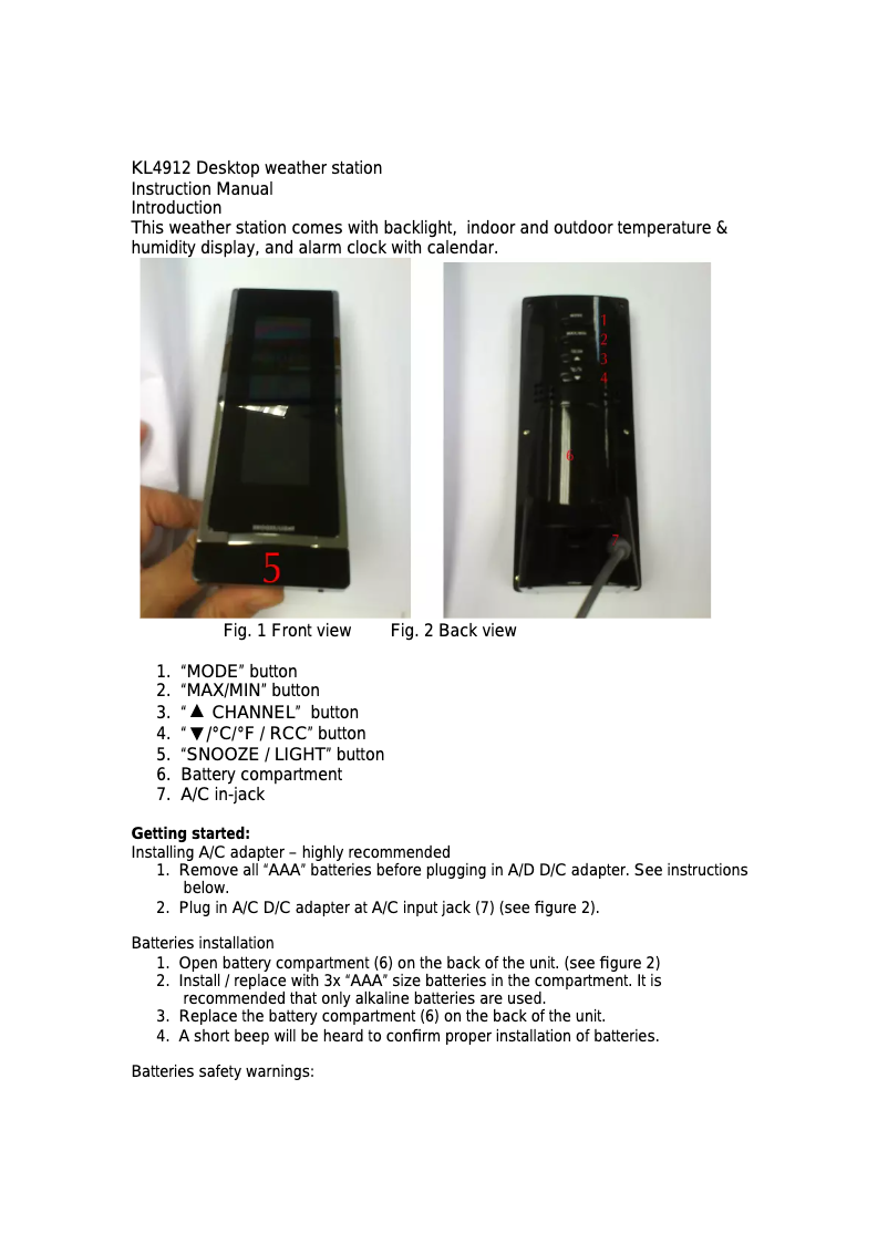 First page image of the manual for KL4912