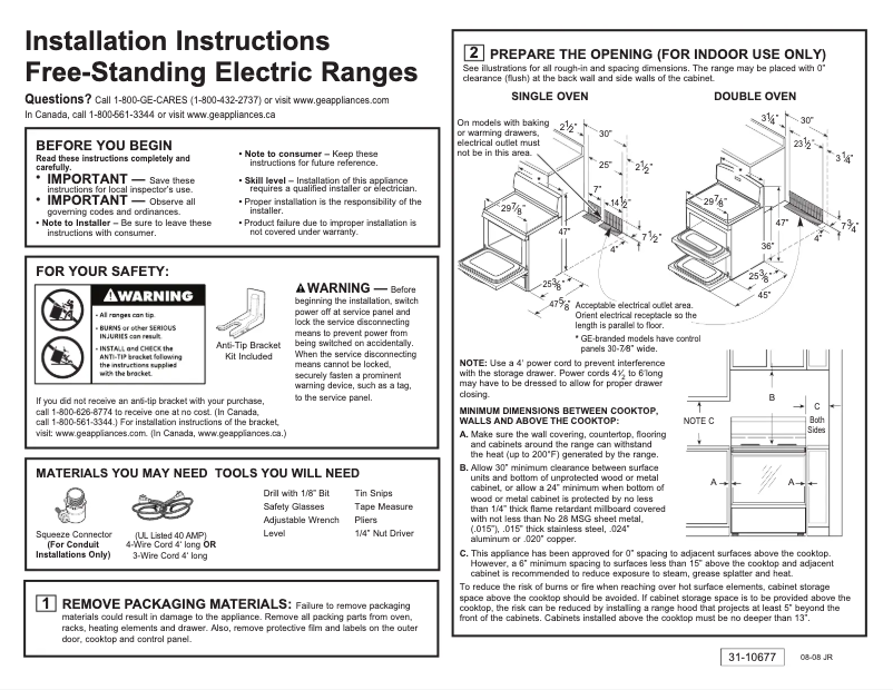 Page 1 of the manual Installation Guide GE JBP71CMCC