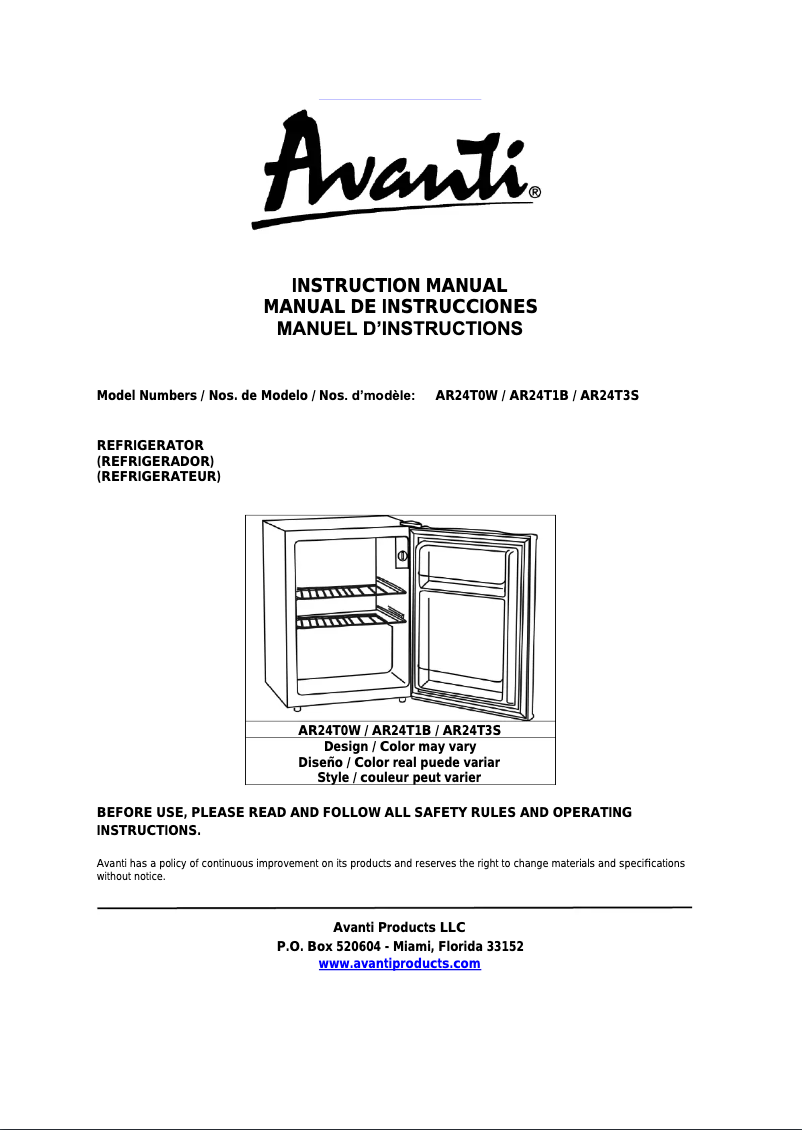 Page 1 of the manual User Manual Avanti AR24T3S