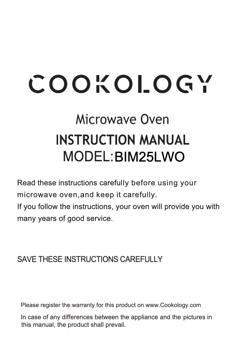 First page image of the manual for BIM20LWG