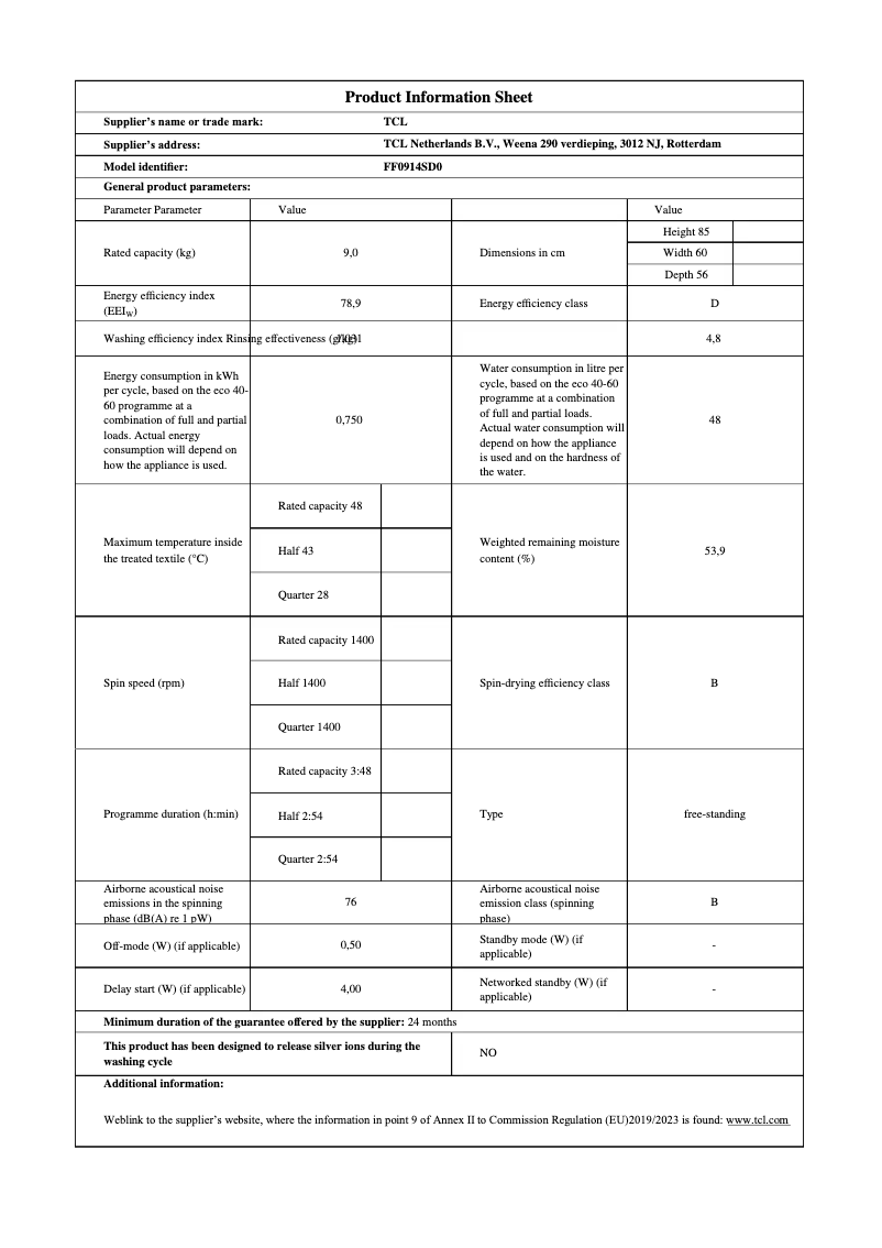 First page image of the manual for FF0914SD0ES