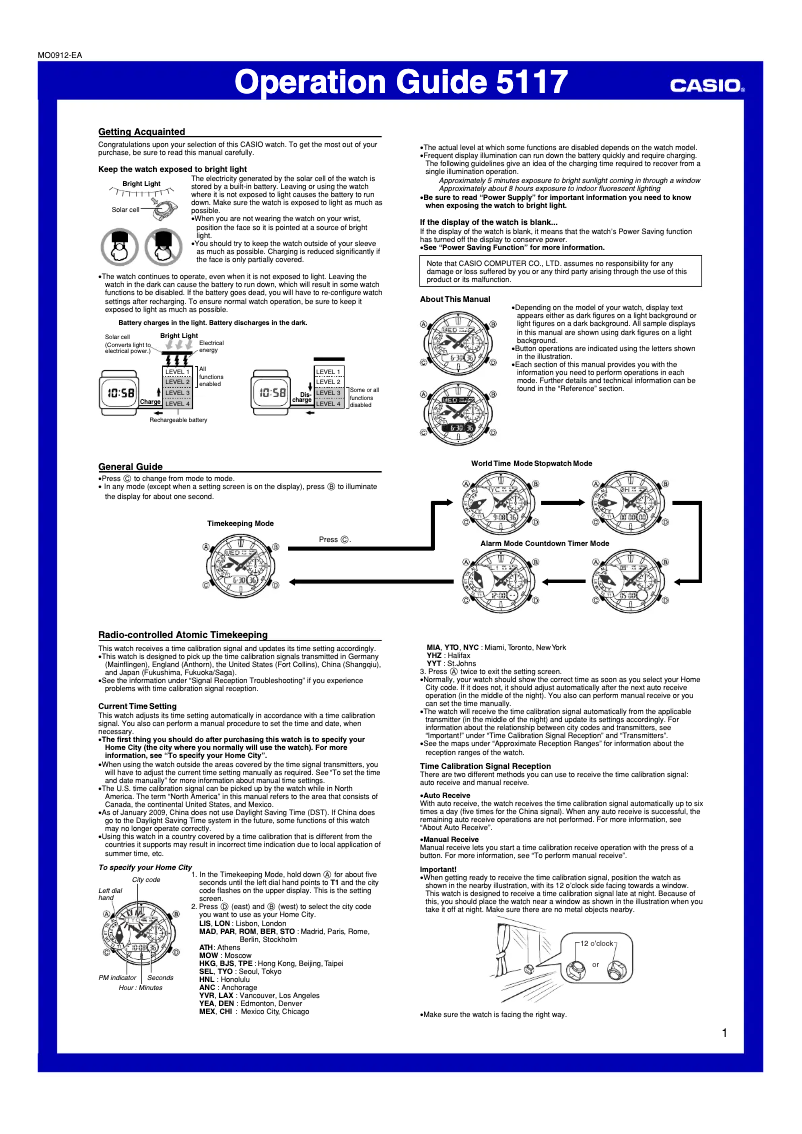 Page 1 of the manual User Manual Casio Edifice ECW-M300EDB-1AER