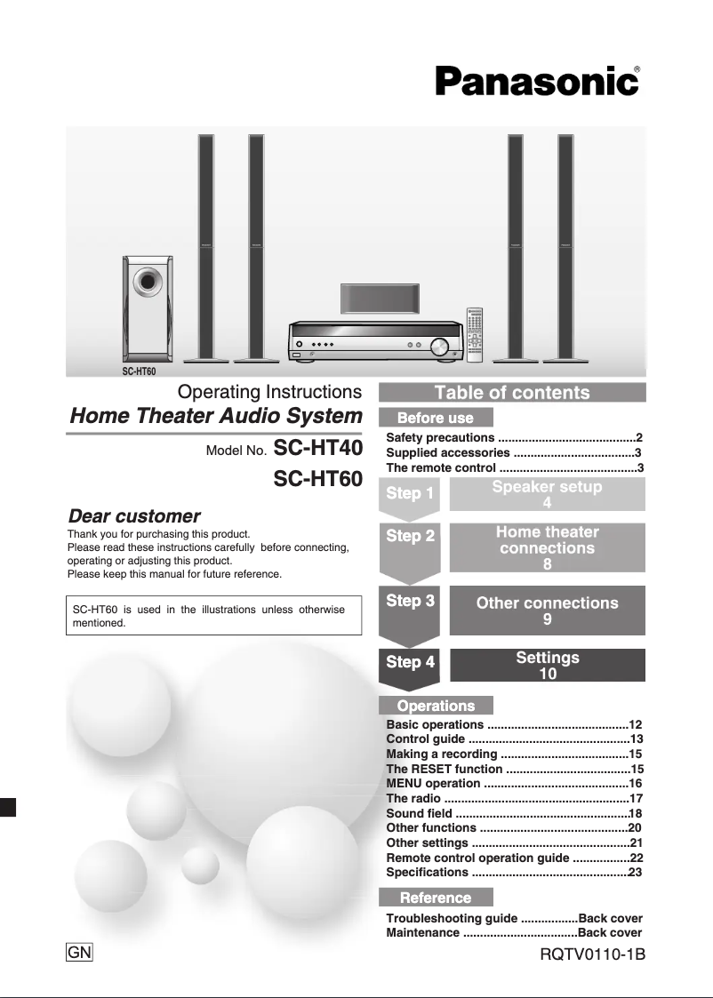 First page image of the manual for SC-HT60