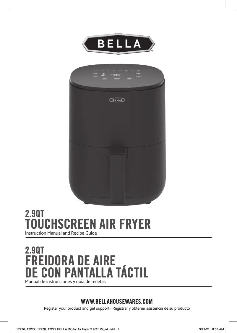 Page 1 of the manual User Manual Bella 2.9qt Touchscreen Air Fryer