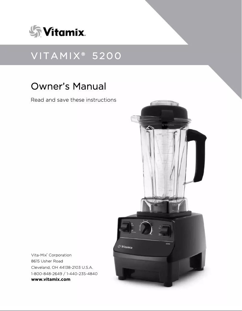 Page 1 of the manual User Manual Vitamix 5200