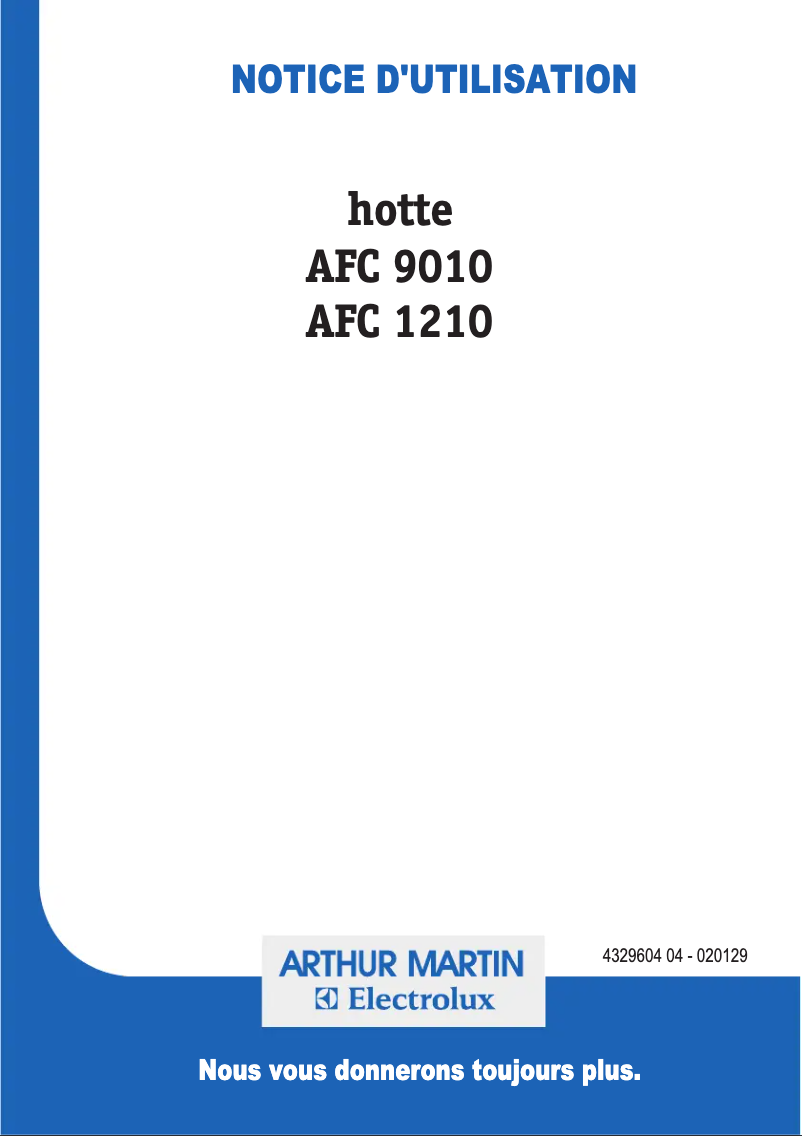 Page 1 of the manual User Manual Arthur Martin-Electrolux AFC9010W