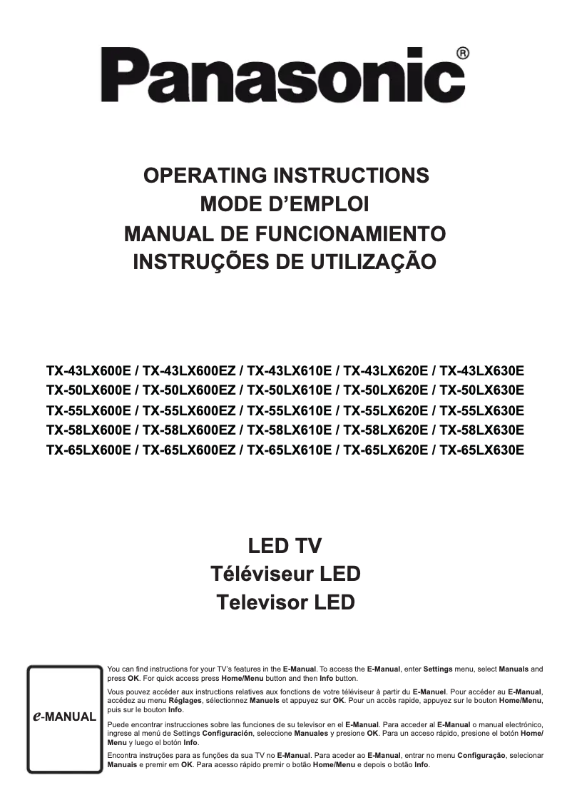 First page image of the manual for TX-55LX620E