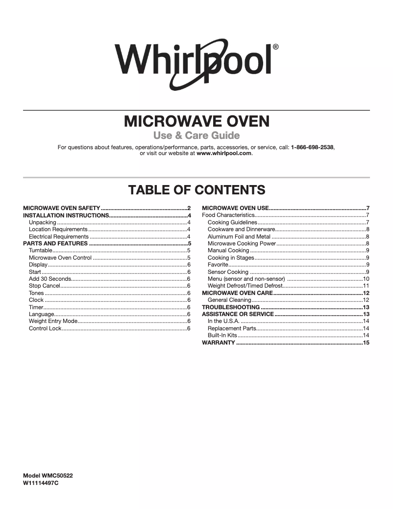 First page image of the manual for WMC50522HZ