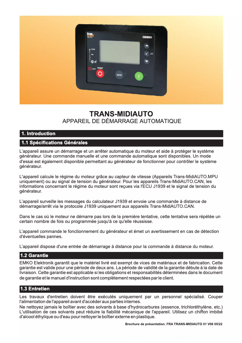 Page 1 of the manual User Manual Emko Trans-MidiAUTO