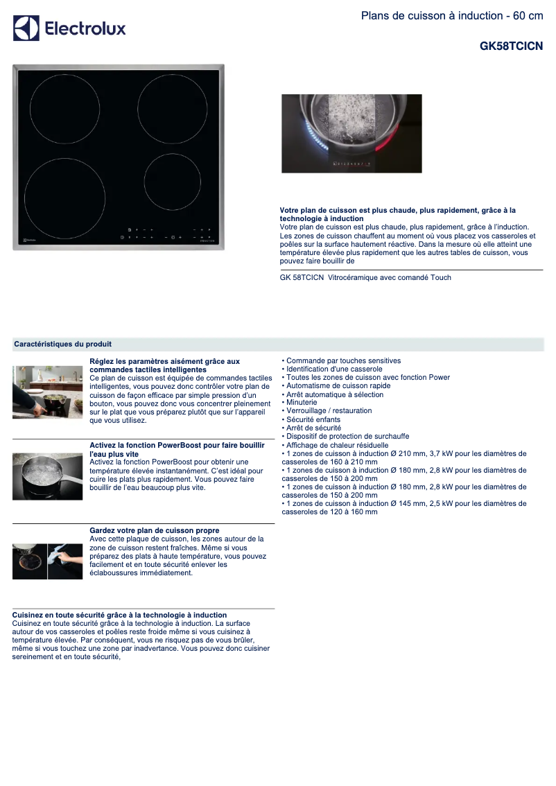 Page 1 of the manual Technical Sheet Electrolux GK58TCICN