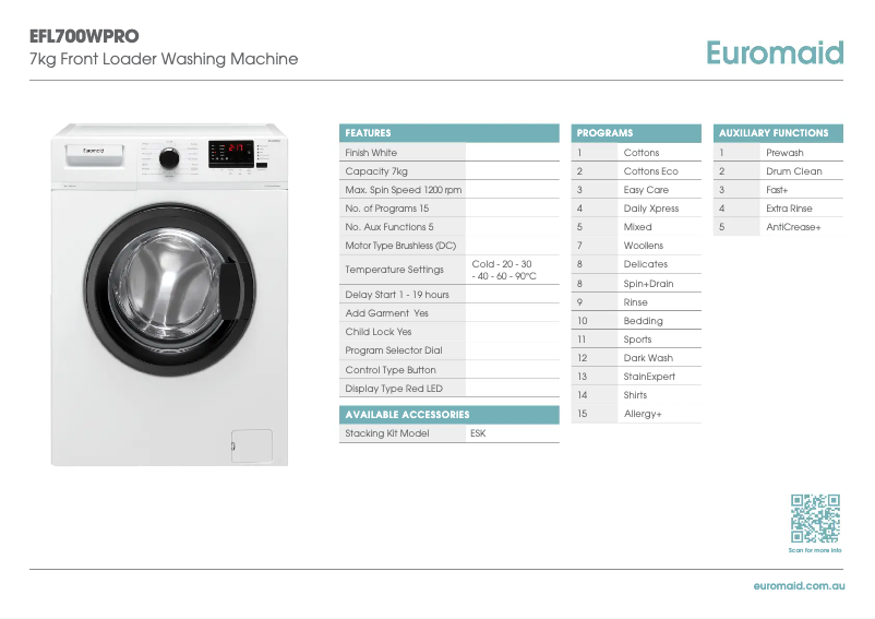 Page 1 of the manual Technical Sheet Euromaid EFL700WPRO