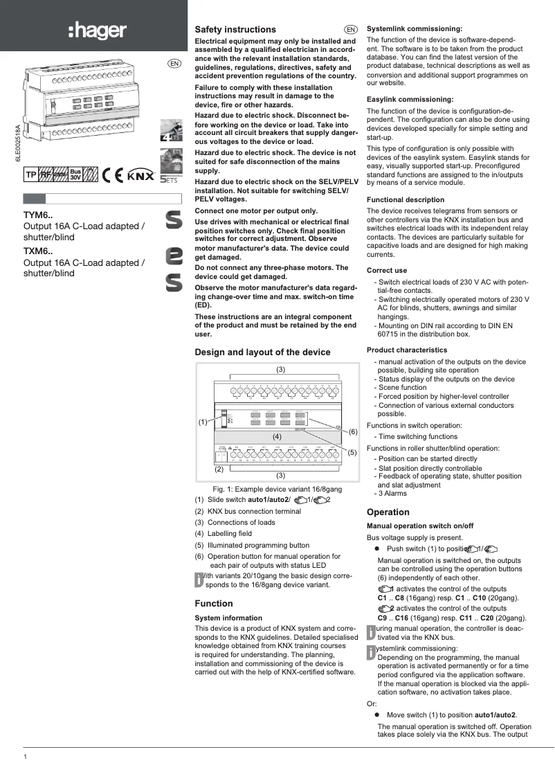 First page image of the manual for TYM616D
