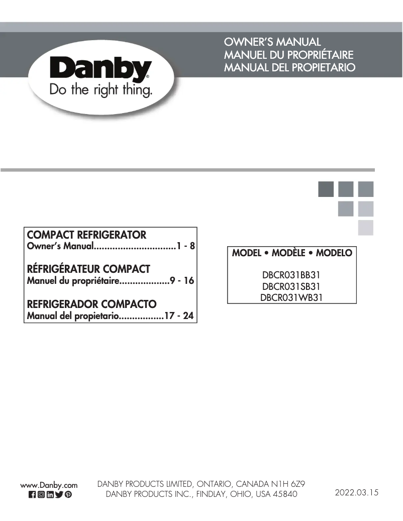 First page image of the manual for DBCR031SB31