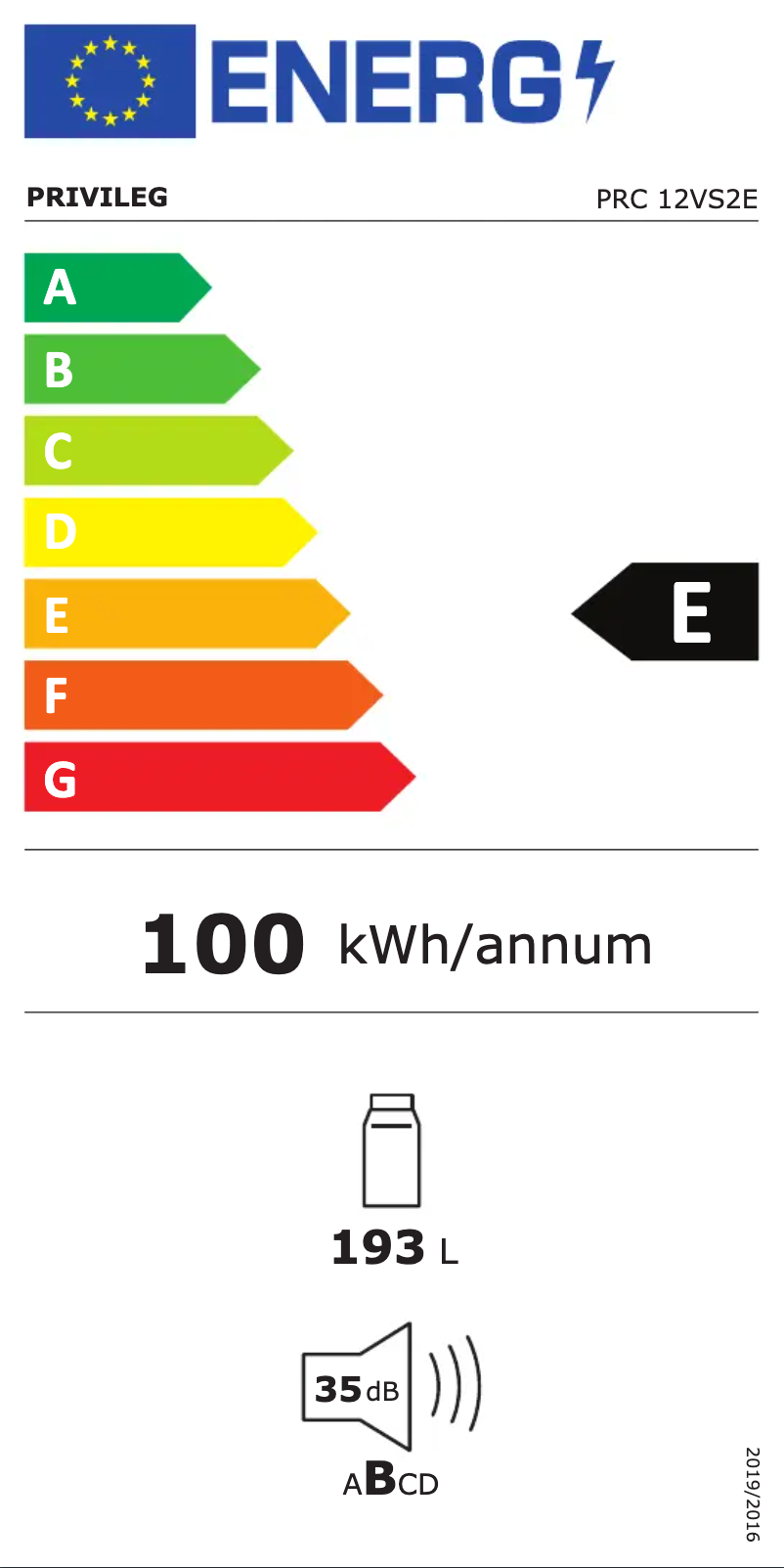 Page 1 of the manual Energy Label Privileg PRC 12VS2E