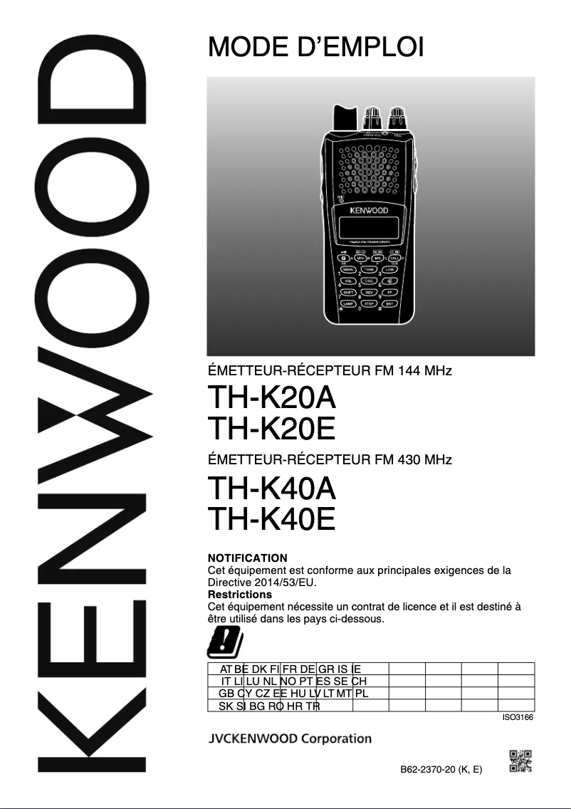 First page image of the manual for TH-K40A