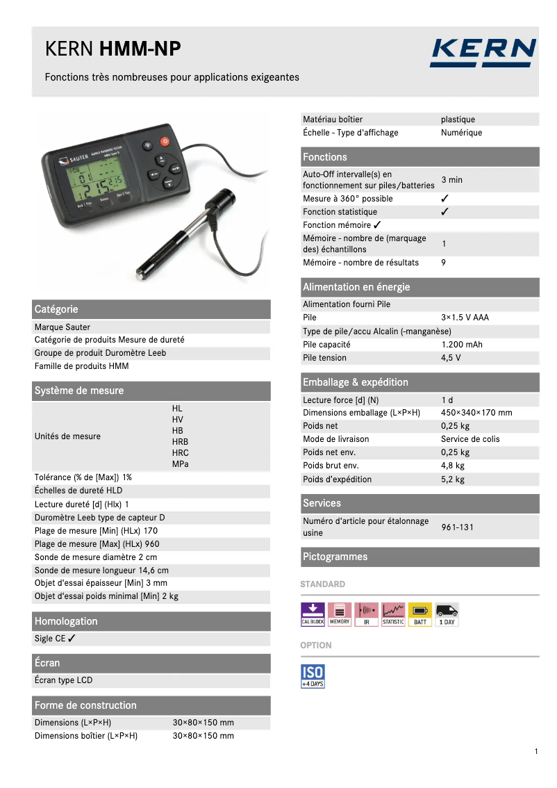 Page 1 of the manual Technical Sheet Kern HMM-NP