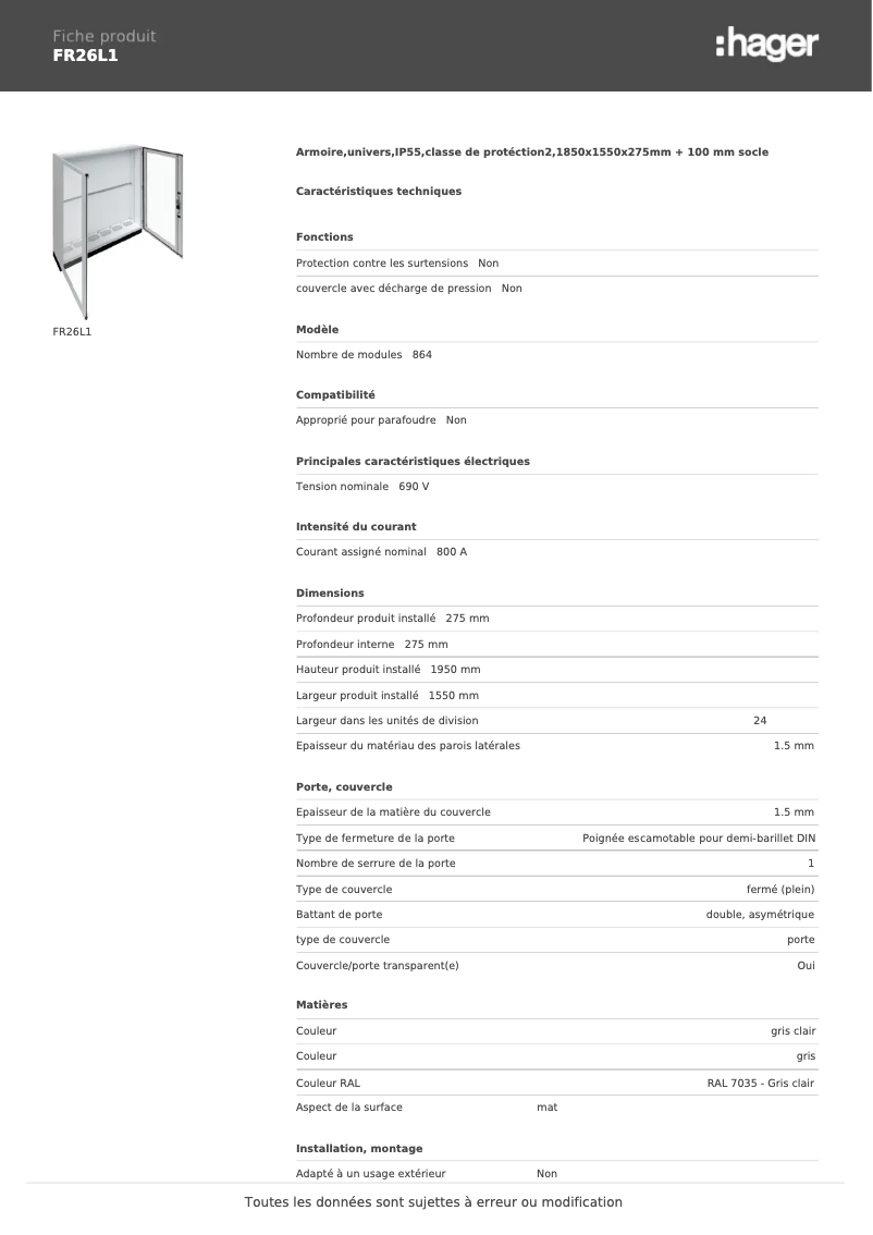 First page image of the manual for FR26L1