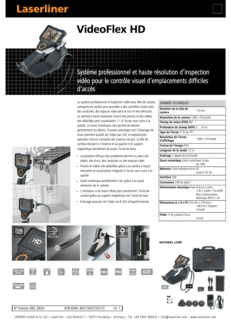 Page 1 of the manual Technical Sheet Laserliner VideoFlex HD