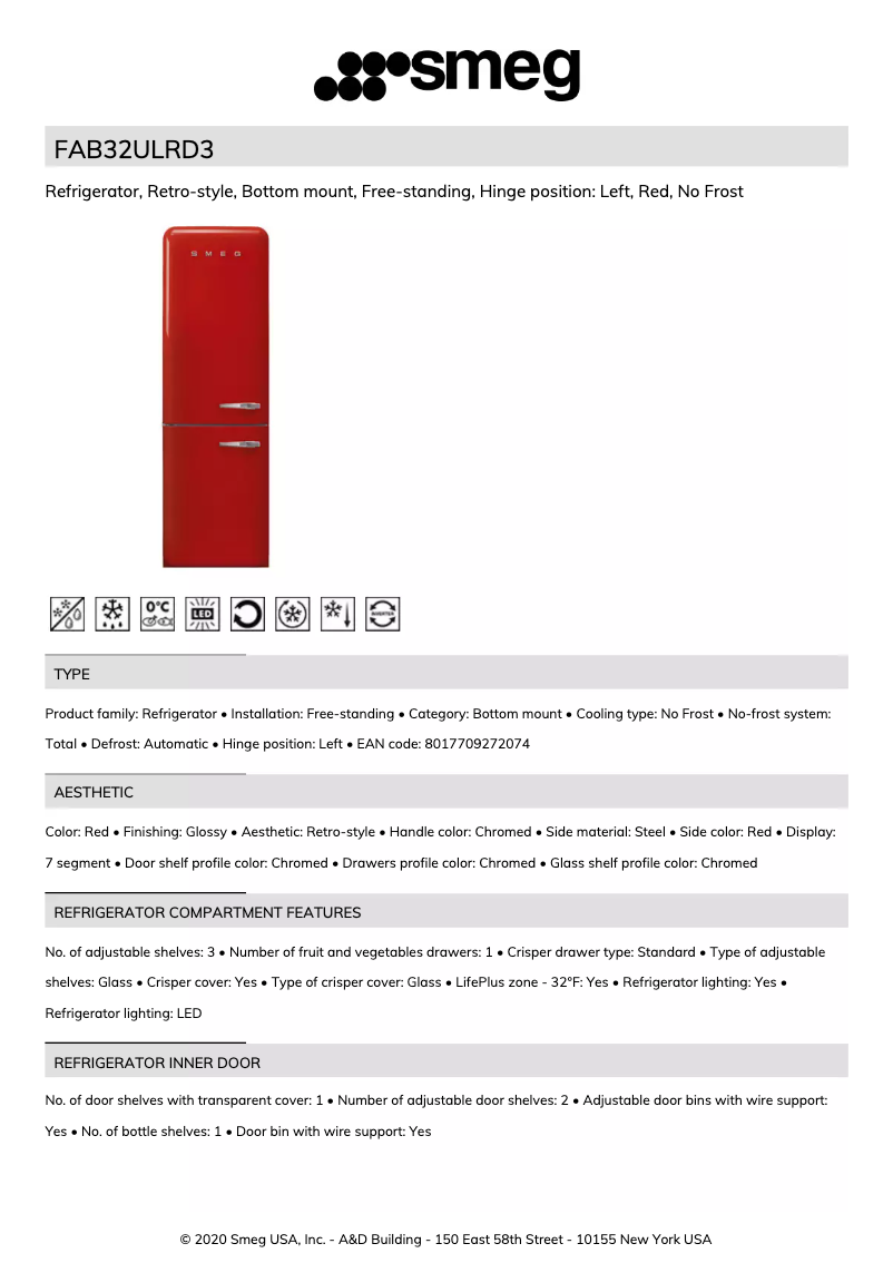 Page 1 of the manual User Manual Smeg FAB32ULN
