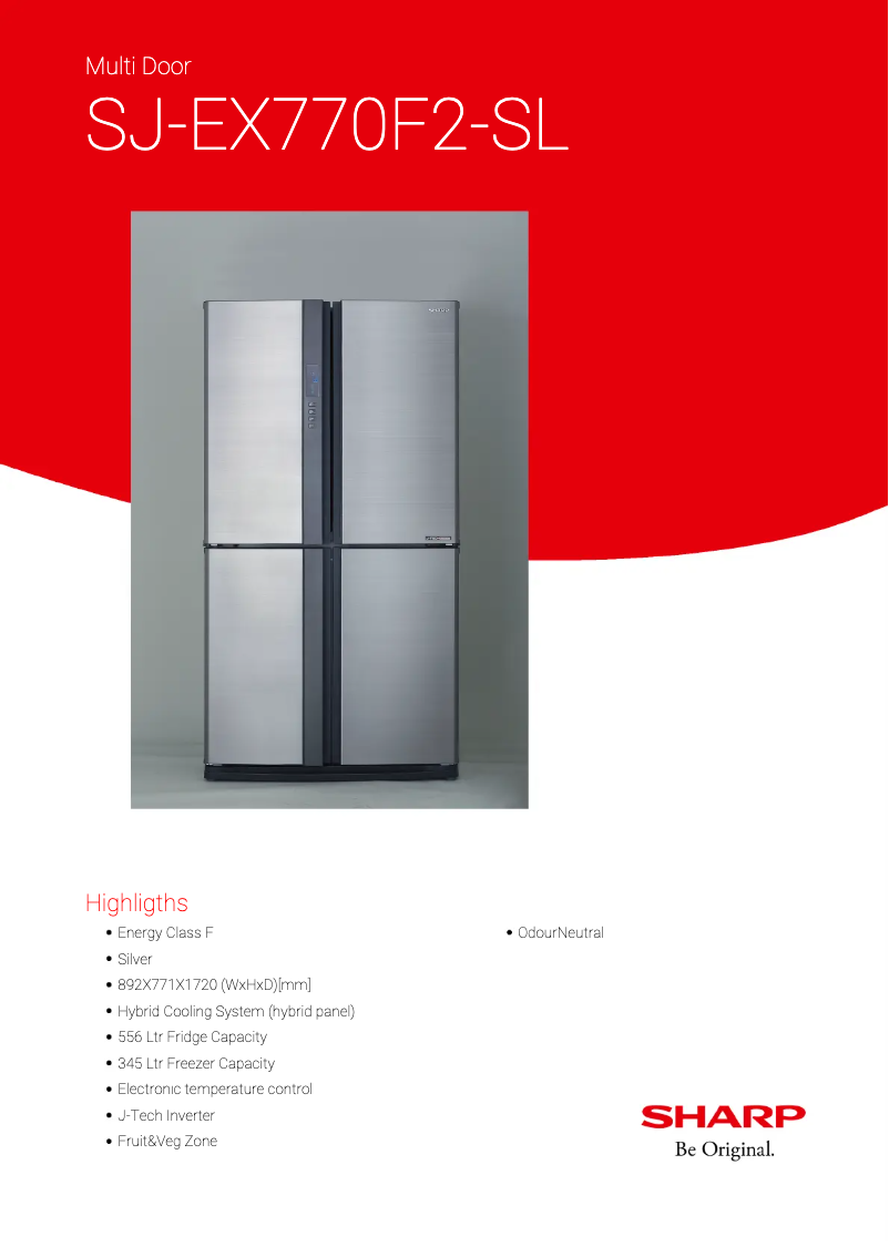 Page 1 of the manual Technical Sheet Sharp SJ-EX770F2