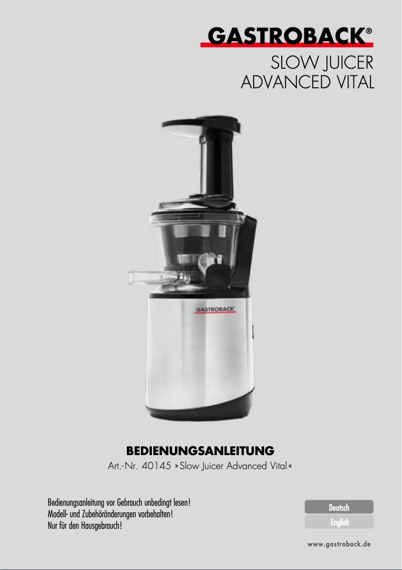 First page image of the manual for Advanced Vital 40145