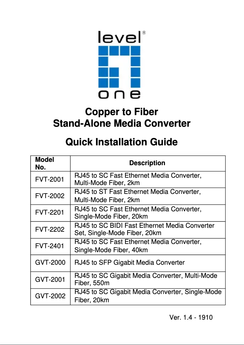 First page image of the manual for GVT-2001