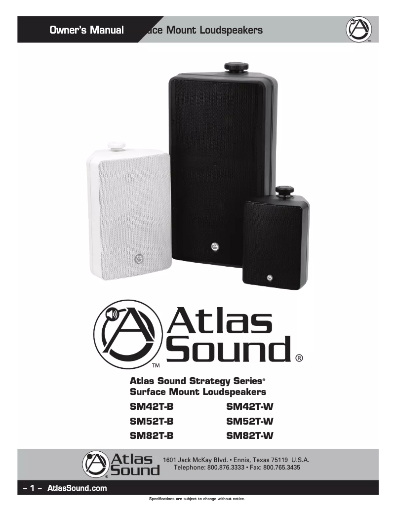 Page 1 of the manual User Manual Atlas Sound SM52T