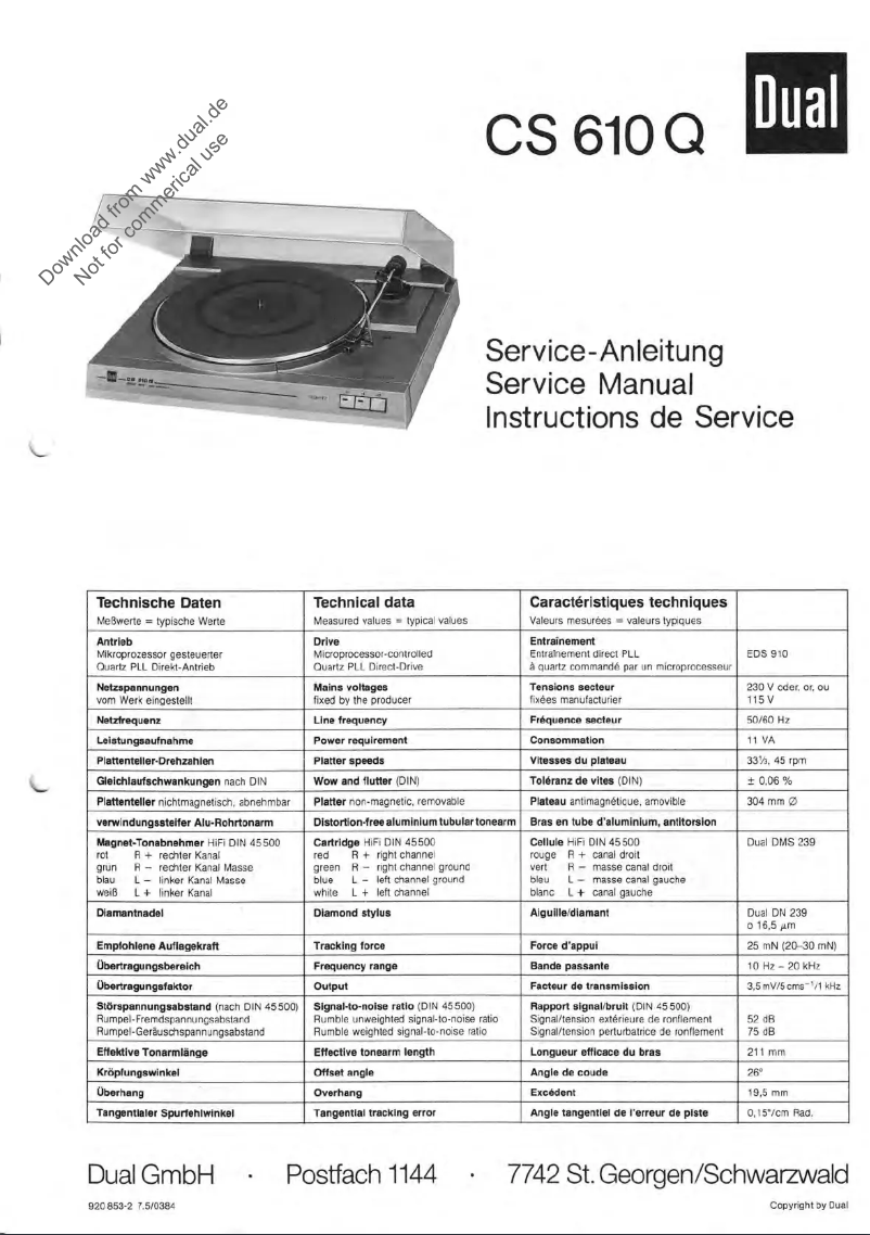 Page 1 of the manual User Manual Dual CS 610 Q