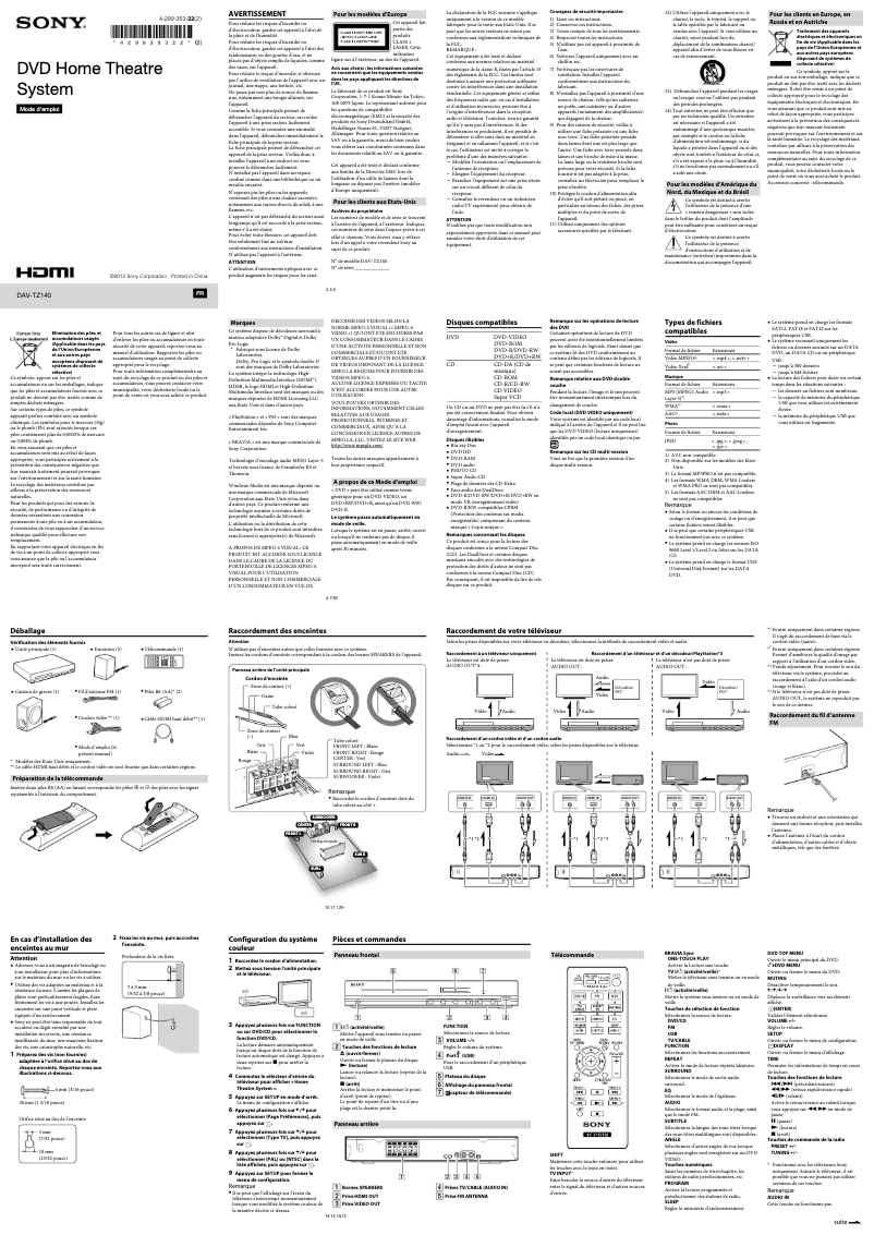 Page 1 of the manual User Manual Sony DAV-TZ140