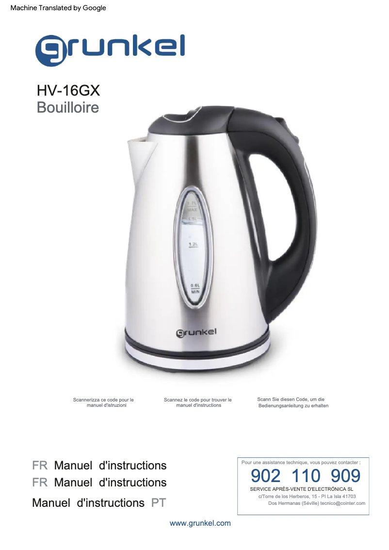 First page image of the manual for HV-16GX