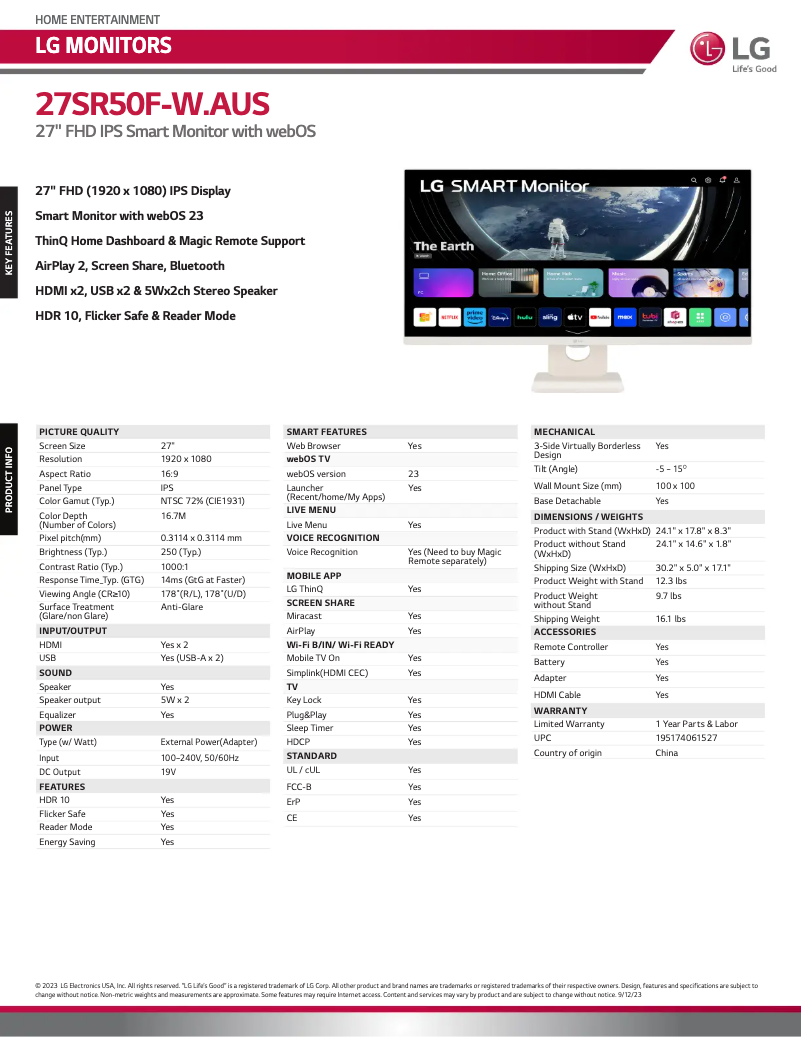 First page image of the manual for 27SR50F