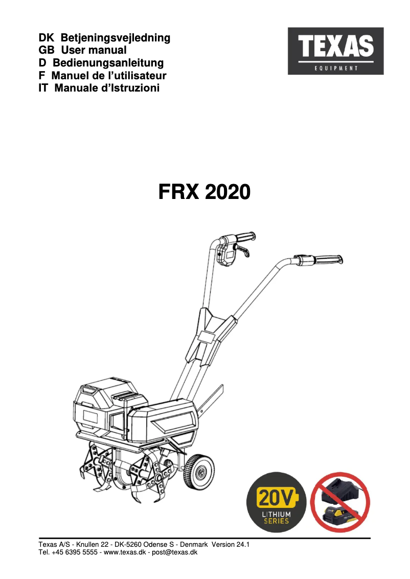 First page image of the manual for FRX2020