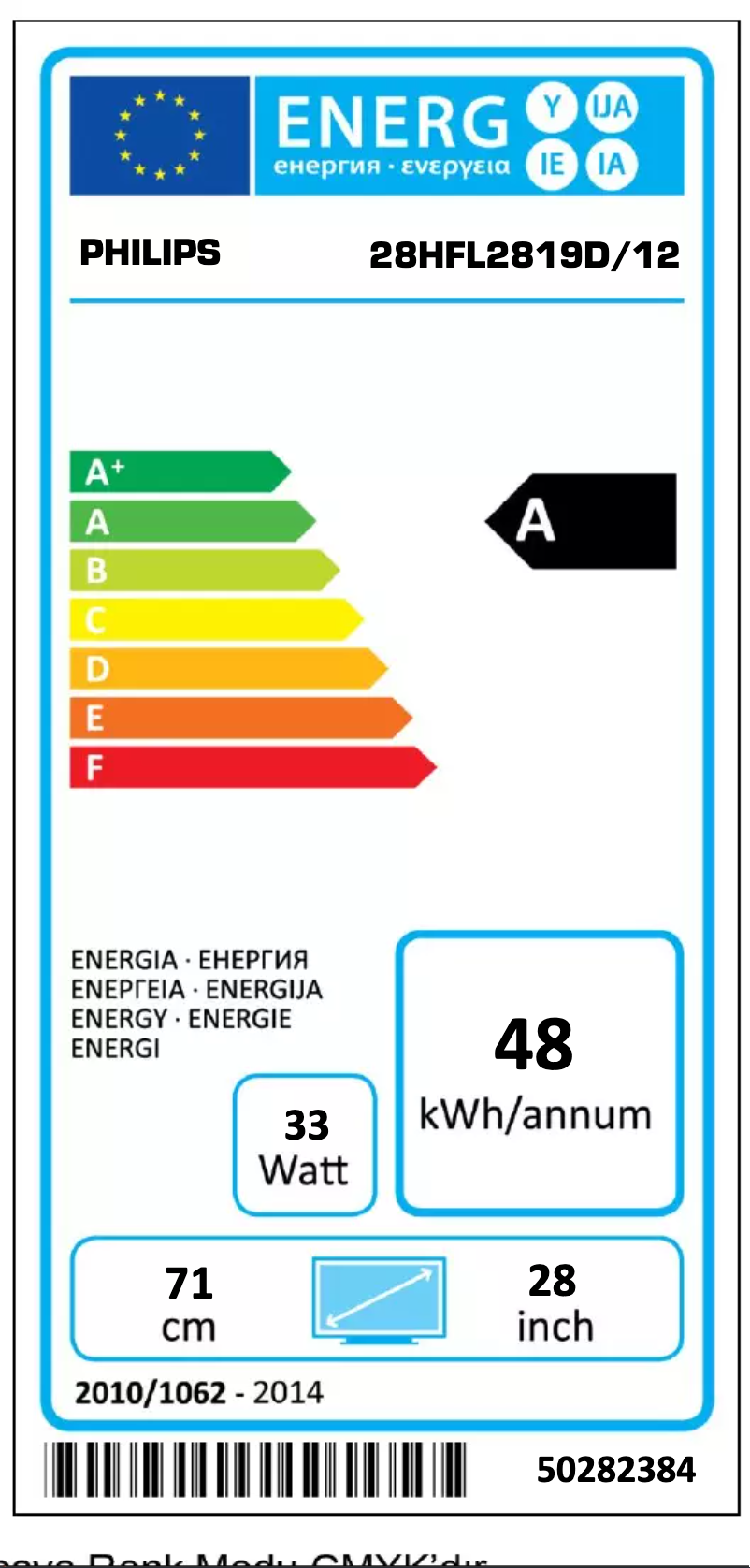 Page 1 of the manual Energy Label Philips 28HFL2819D