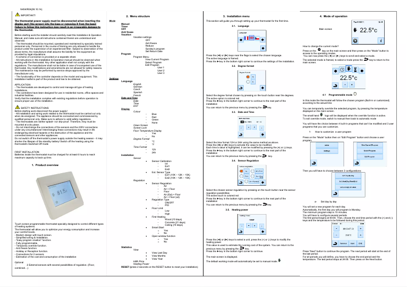 First page image of the manual for TFT