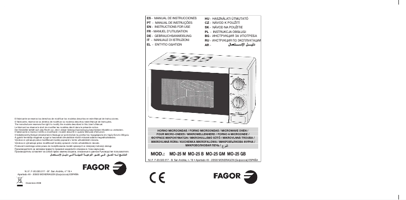 Page 1 of the manual User Manual Fagor MO-25B