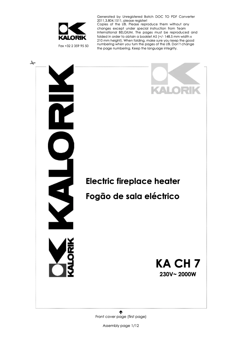 Page 1 of the manual User Manual Kalorik KA CH 7