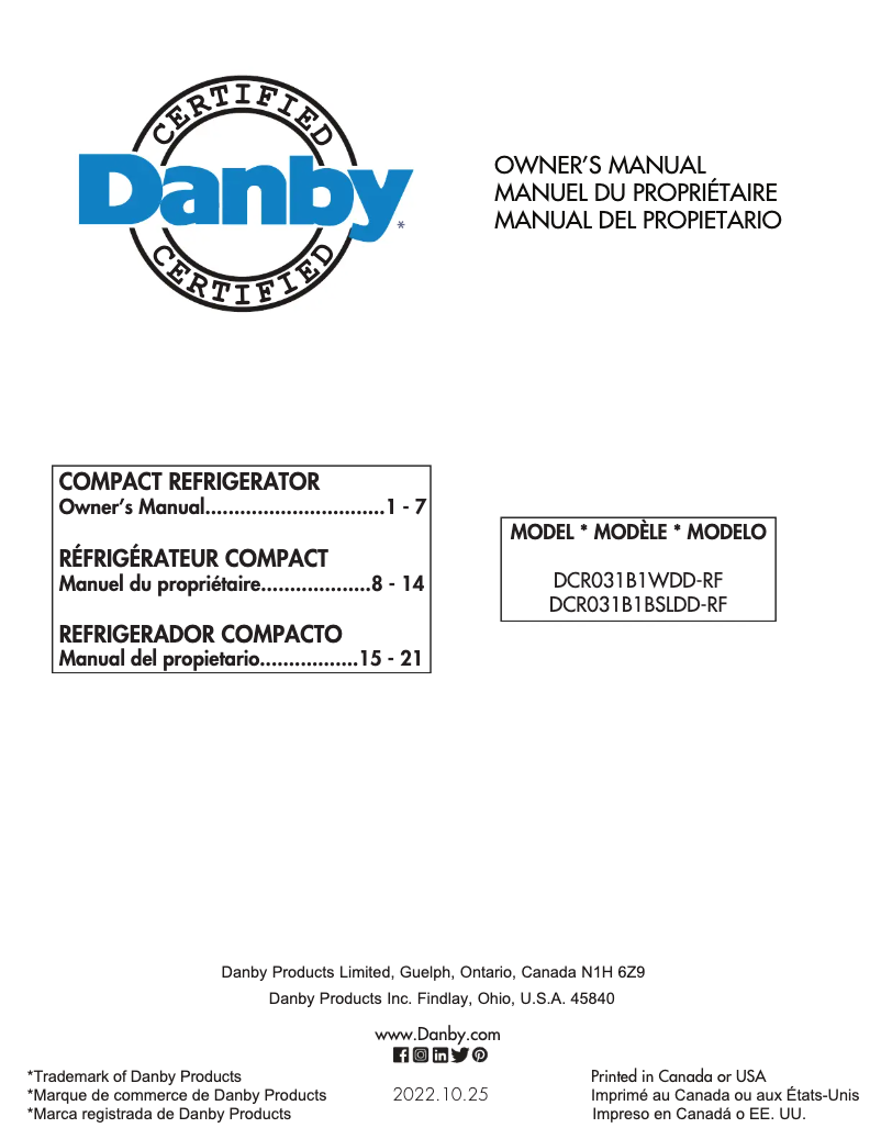 Page 1 of the manual User Manual Danby DCR031B1WDD-RF