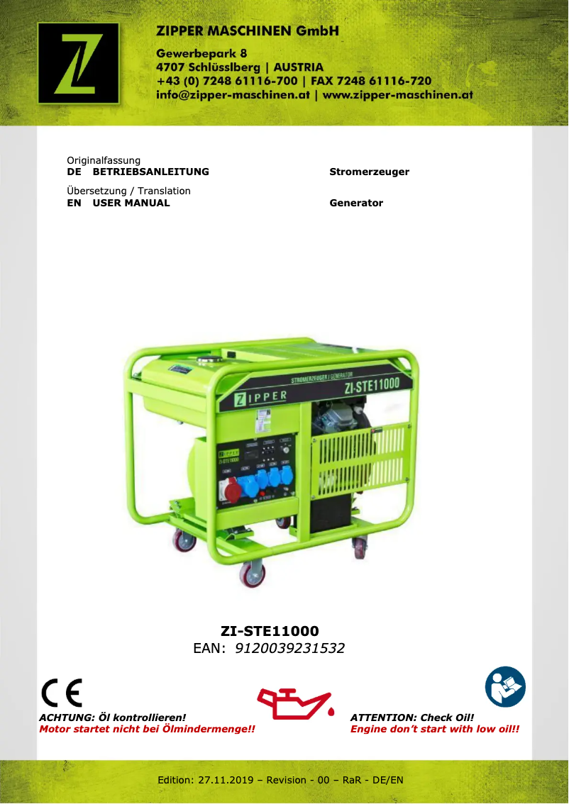 First page image of the manual for ZI-STE11000