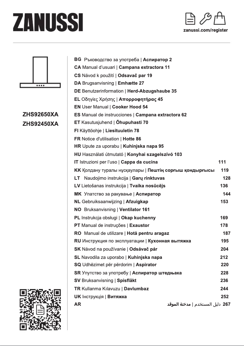 Page 1 of the manual User Manual Zanussi ZHS92450XA